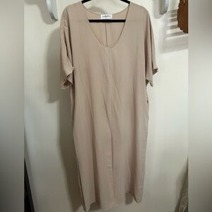 NEW Carly Jean Los Angeles Neutral V-Neck Maxi Dress in Beige